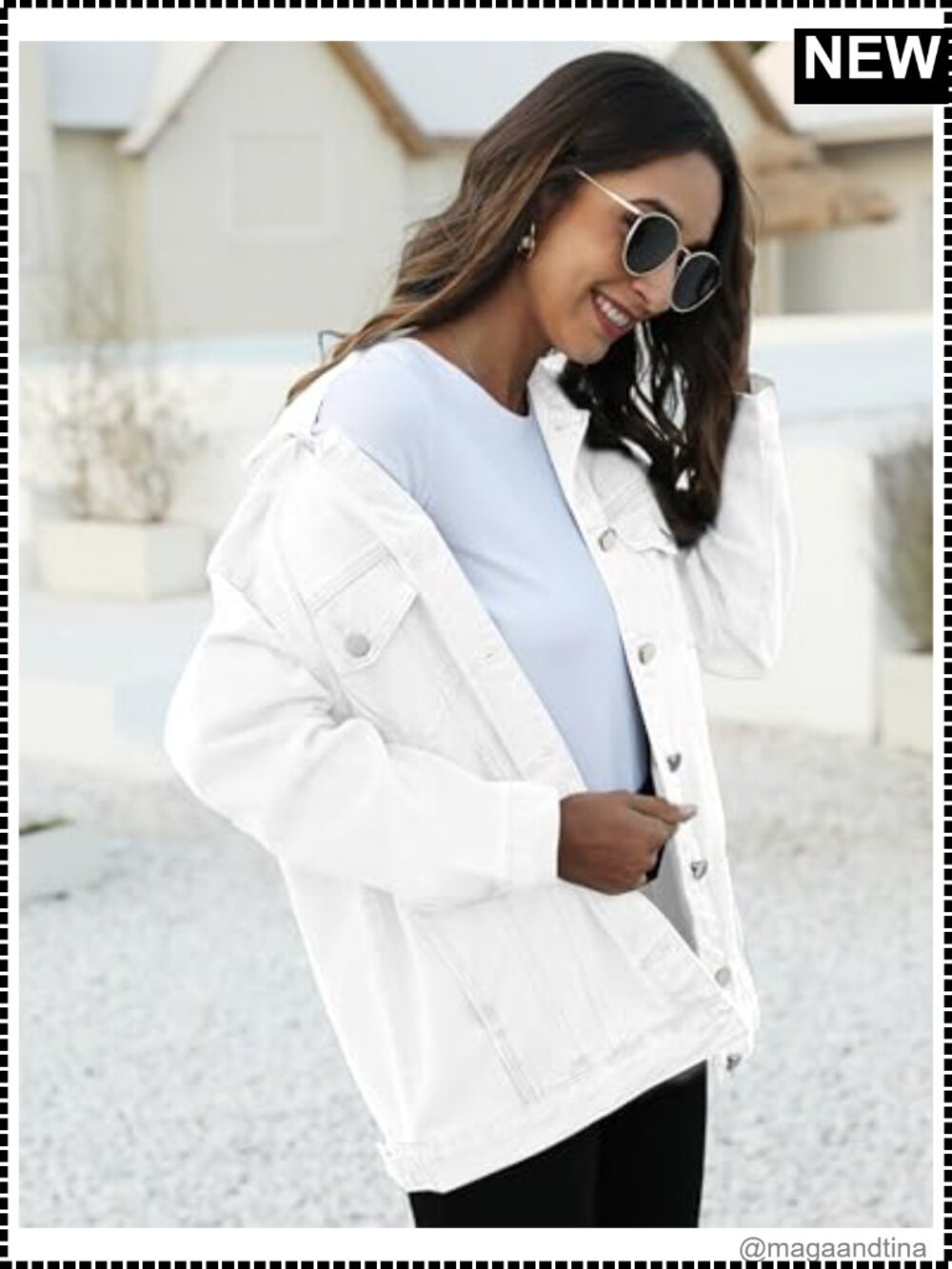 Oversized Button Up Denim Jacket 100% Cotton Mid Length Loose Fit Casual Moto